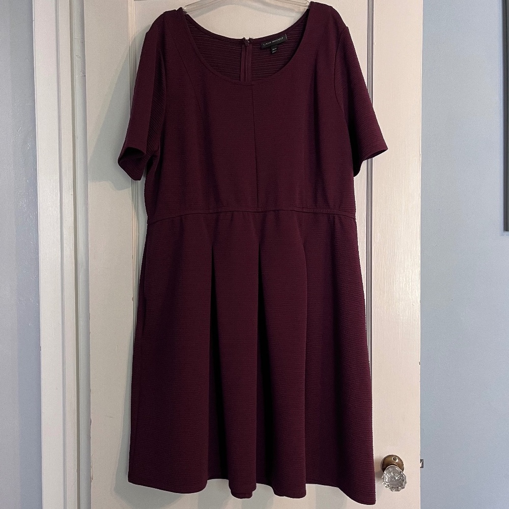 Lane Bryant burgundy fit-and-flare 22/24 midi dress with pockets